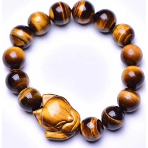 FYJS Unique Handmade Weave Lovely Fox Connect Natural Tiger Stone 10 mm Round Beads Elastic Bracelet Ethnic Style Jewelry