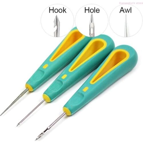 HX6D Handhold Shoes Repairing Awl Leather Shoe Sewing Cobbler Tool DIY Craft Repair Hand Stitcher Straight Curved and Hole Hook