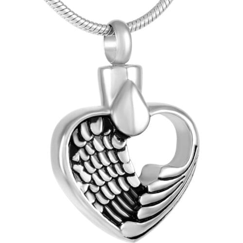 IJD9296 Angel Wings Heart Memorial Urn Pendant Necklace Cremation Keepsake Stainless Steel Jewelry for Beloved Ashes Necklace