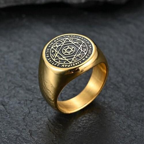 Large Star Rings for Men Gold Color Round Stainless Steel Father Gift Fashion Jewelry anillos de acero inoxidable para hombre