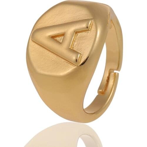 SRCOI Chic Gold Color Bold Initial Letter Open Ring Adjustable Women Statement Party Signet Alphabet Rings Fashion Jewelry