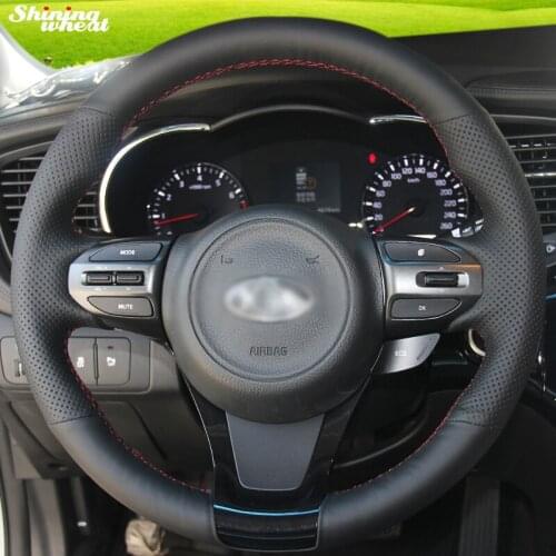 Shining wheat Hand-stitched Black Leather Car Steering Wheel Cover for Kia Sorento 2015