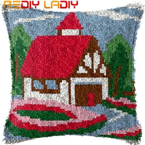 Latch Hook Cushion Dream House Pre-Printed Canvas Cushion Front Acrylic Yarn Crochet Pillow Case Kits Hobby & Crafts Home Decor