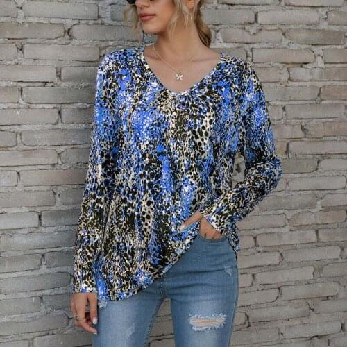 Summer Leopard Print Womens Tops Vintage V Neck Long Sleeve Plus Size Office Lady T Shirt Casual Loose Tee Shirts Ropa Mujer