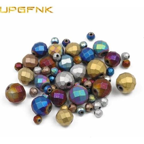 UPGFNK Matte Faceted Round Gold Silvers black Plated Hematite Natural Stone beads for Jewelry Making DIY bracelet 2/3/4/6/8/10m