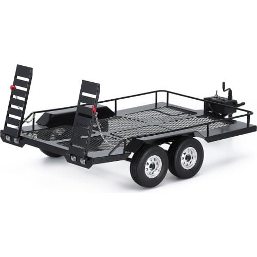 Metal Black Trailer with 4 Tires for 1:10 Scale RC Crawler Axial SCX10 90046 AXI03007 Traxxas TRX-4 Redcat Gen8