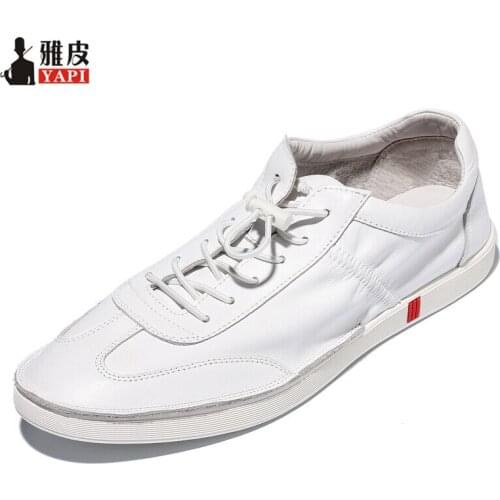 US 6-10 Trendy Mens Lace Up Soft Genuine Leather Sneaker Shoes Boys Students Casual Outdoor White Leather Shoes