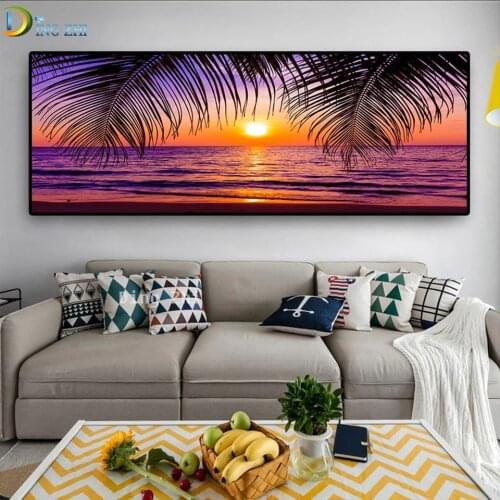 Sea Beach Sunsets Natural Coconut Palm Panorama 5D DIY Diamond Painting Cross Stitch Embroidery Wall Art Mosaic Kits Large Size
