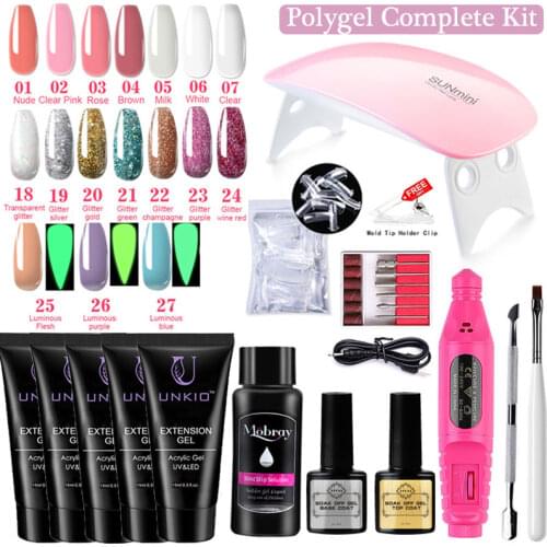 UNKIO Poly Nail Gel Set Nail Extension Kit UV LED Quick Builder Gel Hard Jelly Finger Extending Nail Extension Complete Kit