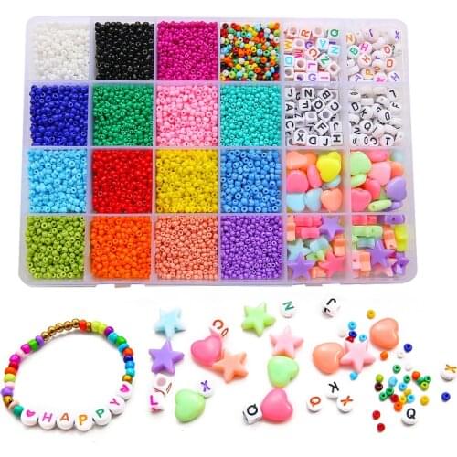 Glass Seed Beads Kit Alphabet Letter Beads Heart Star Beads Box for DIY Bracelet Necklace Earring Clasps Cord Making Jewelry Set