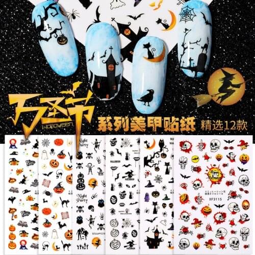 Nail Decals Halloween Nail Stickers Bat Pumpkin Holiday Cartoon Nail Stickers Halloween Nail Art Decorative Stickers Accesoires