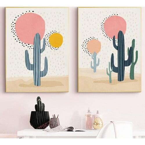 Cartoon Cactus Wall Art Pictures Abstract Modern Style Print Canvas Painting Kids Nursery Childrens Room Poster Interior Decor