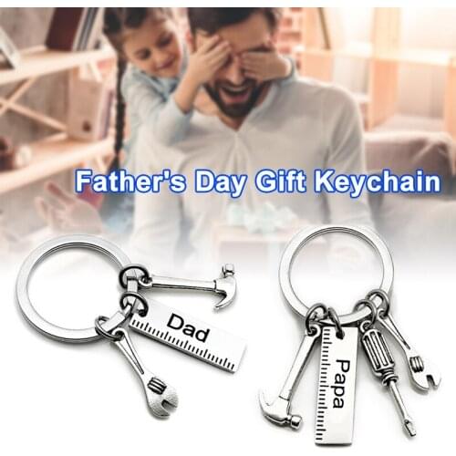 Stainless Steel Keychain with Mini Simulation Wrench Tool Pendant 9*28cm Key Buckle with Letters Gift for Fathers Day A