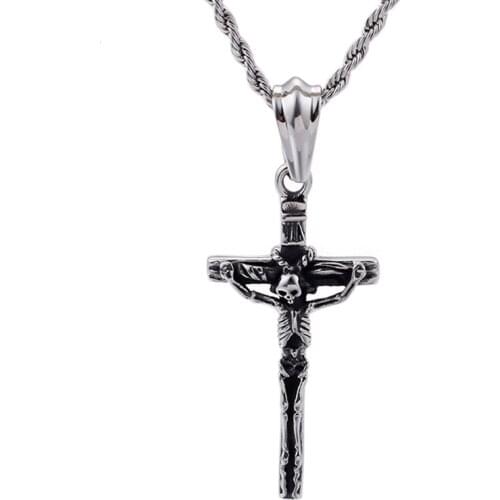 Stainless Steel Cross Pendant Necklace Mens Crucifix Jesus Cross Necklace Men Chain Stainless Catholic Jewelry