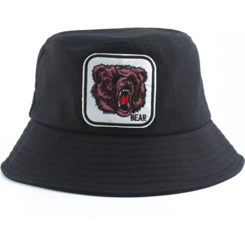 Bear Animal Bucket Hats Mens Panama Black White Bucket Hat Outdoor Cotton Fishing Hat For Men Women Harajuku Korean Hat