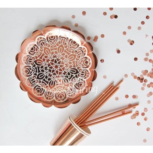 Rose Gold Birthday Party Tableware Plate Straw Wedding Party Ballon Tassel decoration Baby Shower Bachelor Party supplies PAT13