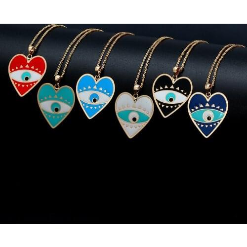 Lucky Eye Turkish Evil Eye Heart Necklace Gold Color Long Chain Pendant Necklace Fashion Jewelry for Women Men Girls EY6745