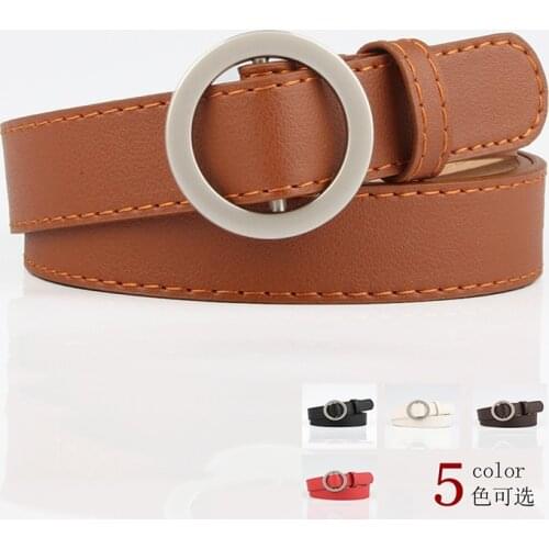 Black White Personality Jeans Belt Simple Wild Korean Version of The Tide Round Buckle No Hole Belt Female Female Student Style