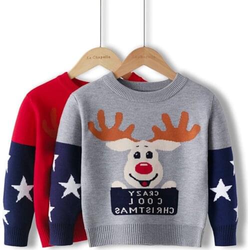 Christmas Clothes Autumn Winter Childrens Gift ChildrenS Baby O-Neck Christmas Cartoon Deer Knitted Kids Girls Boys Sweaters