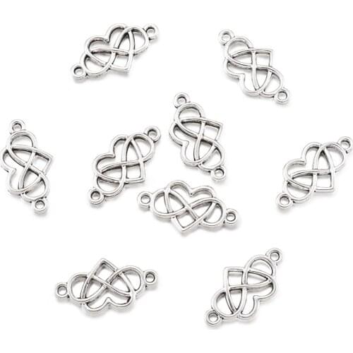 50Pcs Tibetan Style Alloy Links Connectors Heart Charms For DIY Bracelet Necklace Jewelry Making Accessories 13x24.5x2mm