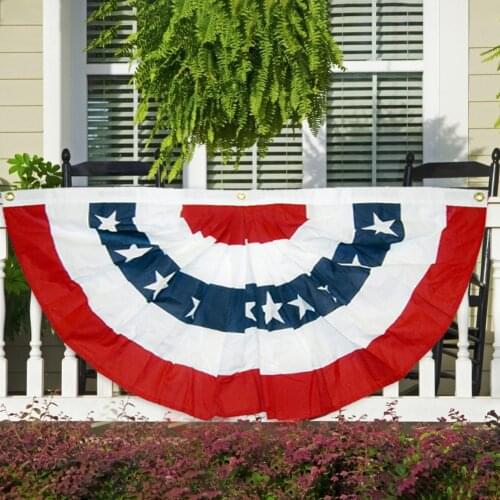 USA Pleated Fan Flag Resistant Polyester Banner American Bunting Patriotic Half Fan Banner Home Decor for Indoor Home Yard Outdo