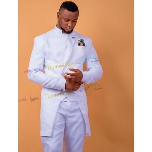 Thorndike New Irregular Design Mens Long Suit Jacket Indian Style Groom Mens Wedding Dress 2 Pieces Party Tuxedo