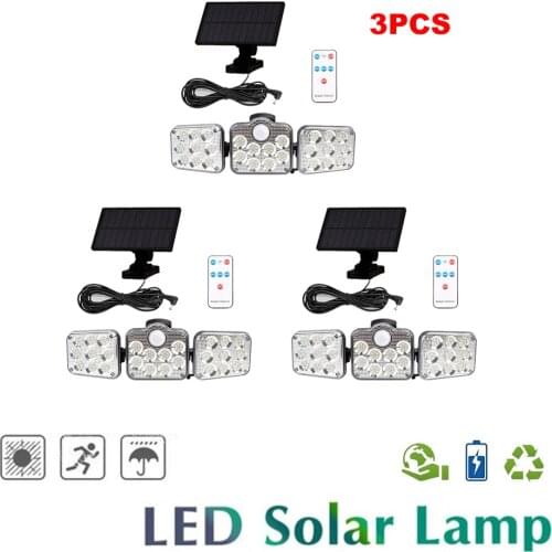 3pcs 138 led seperable remote Solar Light Outdoor Solar Lamp Waterproof PIR Motion Sensor Street wall Light Garden Decor remote