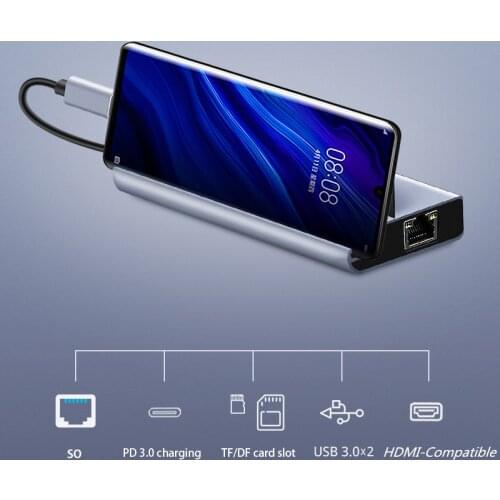 USB C Dock Hub Type C HDMI-Compatible 7 in 1 Dex Station USB 3.0 RJ45 PD Card Reader Base For Laptop Samsung Docking Stastion