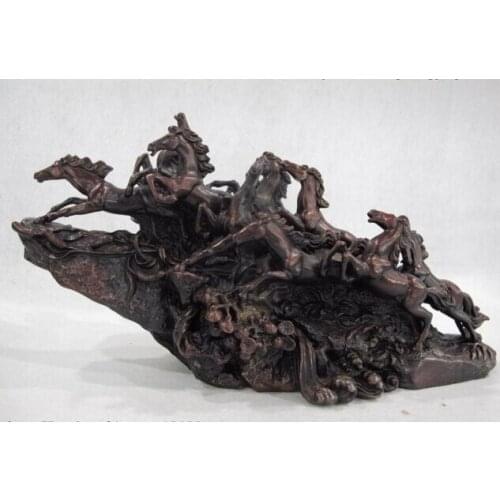 USPS to USA S0493 China Bronze Copper Feng Shui Wealth Lucky Gallop Nine Horses Horse Art Statue
