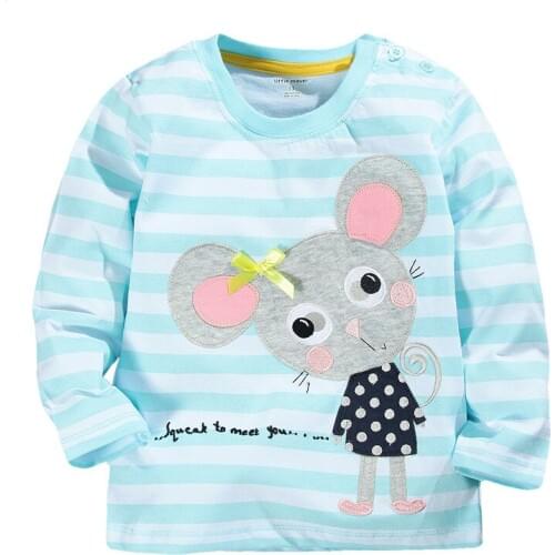 Spring Fall Baby Girls Tops Tees Cute Cartoon Mouse Children Clothes Cotton Long Sleeve Kids Girls T shirt 1-6 years Girls Wear