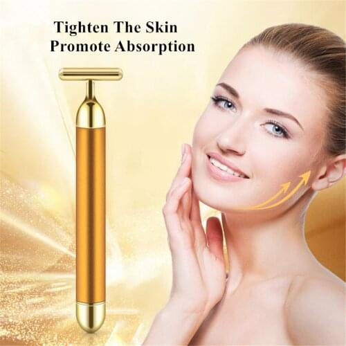 24K Gold Roller Vibrating Facial Massager Slimming Facial Skin Beauty Bar Pulse Firming Face Massage Lift Tightening Wrinkle Bar