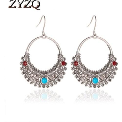 ZYZQ Ethnic Drop Earrings For Women Fashion Hollow Out Vintage Flower Women Accessories Wholesale Lots&Bulk Gift Earrings Hot