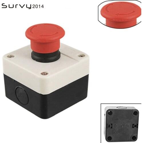 1PCS Plastic Shell Red Sign Push Button Switch DPST Mushroom Emergency Stop Button AC 400V 10A NO+NC diy electronics