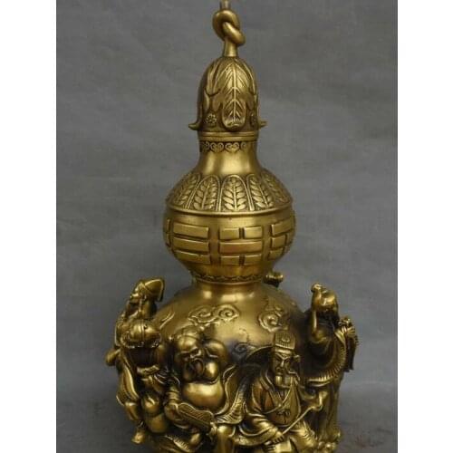 16" Rare Pure Bronze the Eight Immortals Gods Gourd Tank Pot Jar Bottle Statue