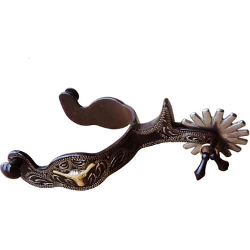 2pcs Horse Riding Bronzed Western Style Spurs Leather Belt Mild Steel Manual Carving German Silver Encrusted Western Cowboy Spur