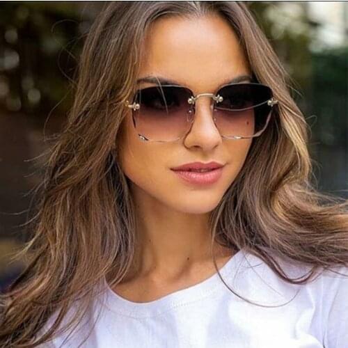2020 Square sunglasses women shades for women Luxury brand fashion rimless sunglasses woman vintage glasses ladies oculos