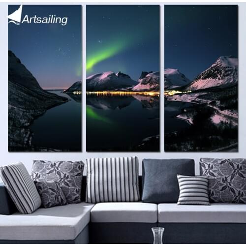 3 Panels Canvas Art Snow Mountain Starry Sky Home Decor Wall Art Painting Canvas Prints Pictures for Living Room Poster XA1076B