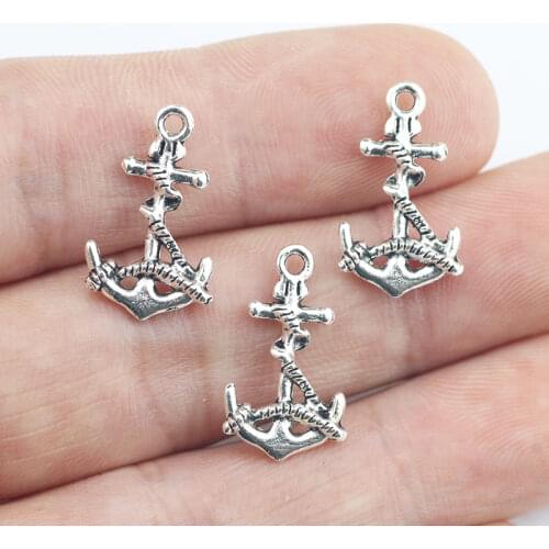 Newest 30Pieces 11*19mm Mixed Alloy Antique Silver Color Boat Anchor Charms Keychain Pendant Accessory For DIY Jewelry Making