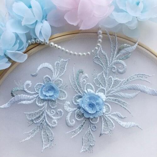 4Pcs 19*12.5cm Multicolor Lace Flower Dark Gold Light Blue off White Champagne DIY Stage Bandana Jewelry Patch Applique W456