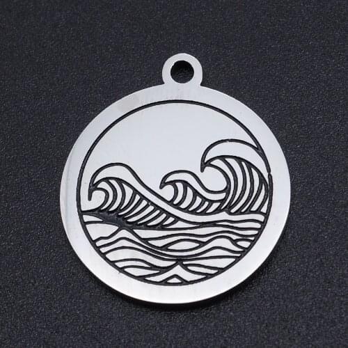 5pcs/lot 100% Stainless Steel Sea Wave Charms Pendants Wholesale Jewelry DIY Making Charms Accept OEM Order Never Tarnish