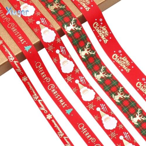 5Y/lot Christmas Grosgrain Ribbons 10mm/16mm/25mm Printed Bronzing Ribbon For DIY Xmas Party Wrapping Decor Supplies Materials