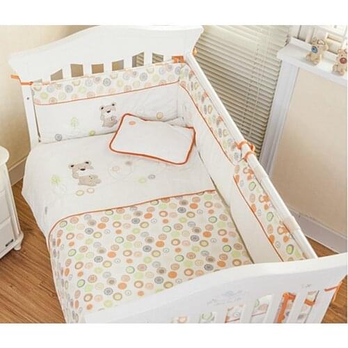 Promotion! Velvet Crib Baby Bedding Set animal Baby Nursery Cot Bedding Crib Bumper/Quilt (bumper+sheet+pillow+duvet)
