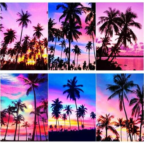 New 5D DIY Diamond Painting Full Square Round Drill Sea View Diamond Embroidery Coconut Tree Cross Stitch Home Decor Manual Gift