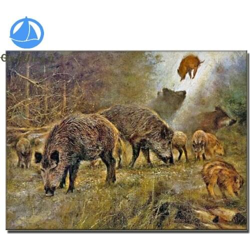 Handmade 5D Diamond Painting Cross Stitch kit Wild boar landscape Full Square round Drill Rhinestones Diamond Embroidery Mosaic