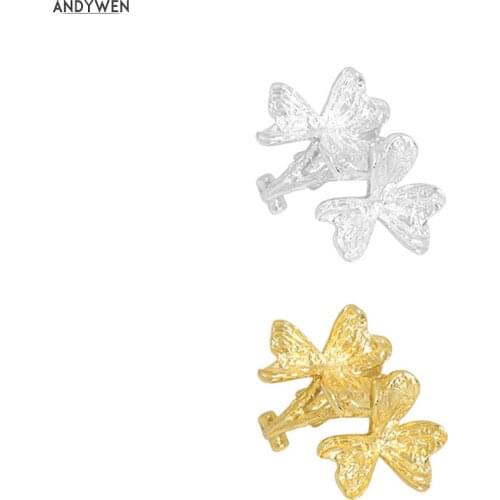 ANDYWEN 925 Sterling Silver Plain Flower Ear Cuff Non Piercing Clips Earcuff Earring 2021 Wedding Gift Simple Jewelry Pendiente