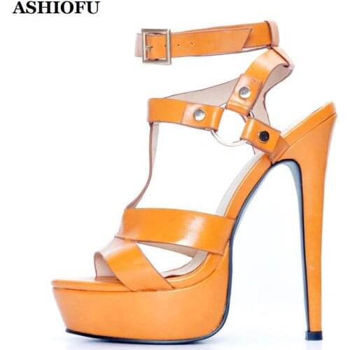 ASHIOFU Handmade New Womens High Heel Sandals Buckle Strap Sexy Platform Party Shoes Evening Dress Fashion Sandals Shoes XD217