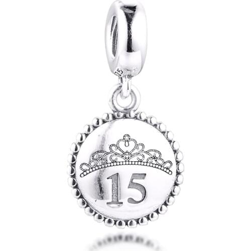 100% Real 925 Sterling Silver 15 Years Dangle Charms Fits Original Pandora Bracelet Metal Beads for Jewelry Making berloques