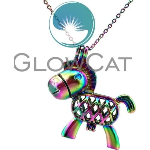 CC66 Rainbow Colors Donkey Beads Cage Pendant Essential Oil Diffuser Aromatherapy Pearl Cage Locket Necklace