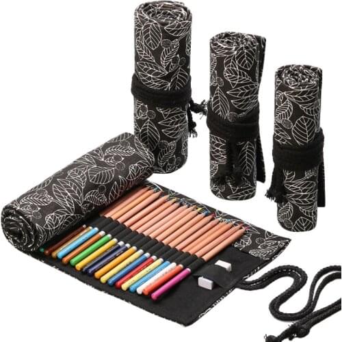 12/24/36/72 Holes Pencil Case School Cotton Roll Pouch Makeup Brush Etui black pen Storage Pecncil Bag Estuches School penalty