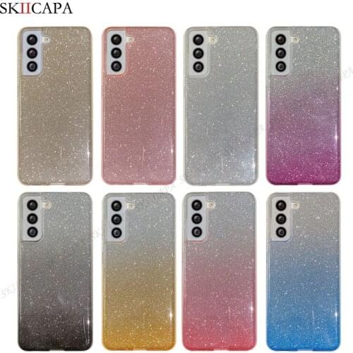 For Samsung Galaxy S21 Ultra Case Bling Glitter 3 IN 1 Gradient Phone Case For Samsung S21 Plus Shockproof PC+TPU Back Cover